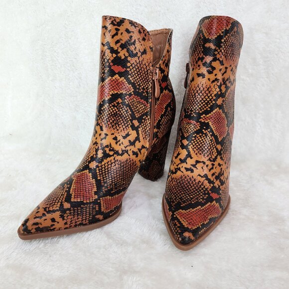 Brown Snake Print 3" Chunky Heel Ankle boots - Picture 5 of 8